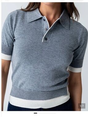 Zara Gray Crewneck Polo Sweater with White Trim